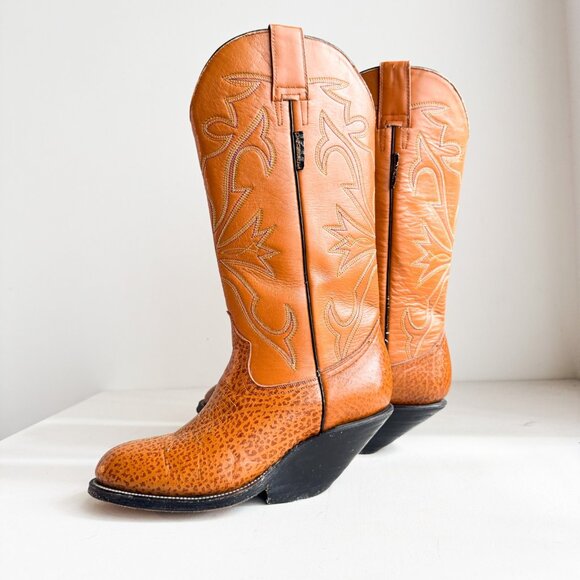 Caborca Western Cowboy Brown Leather Boots 9 - Picture 6 of 11